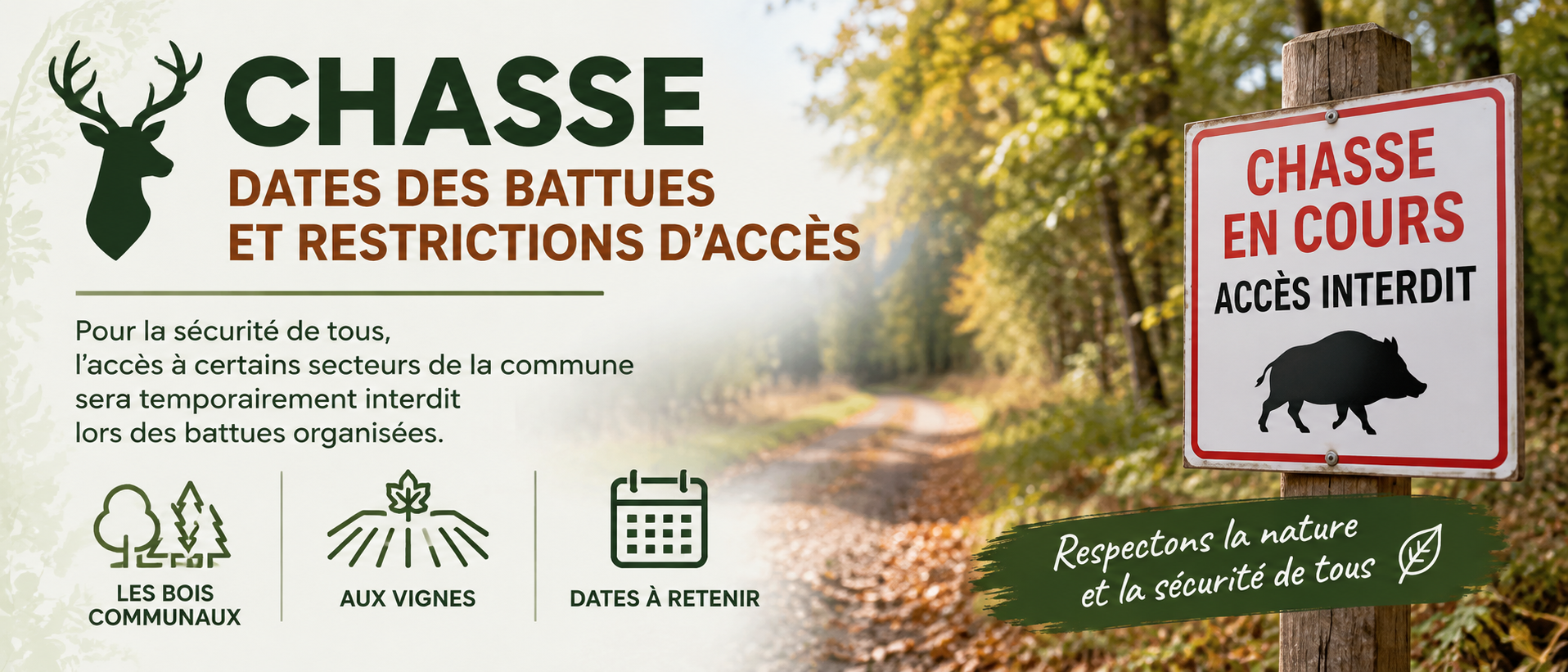 Chasse – Dates des battues et restrictions d’accès